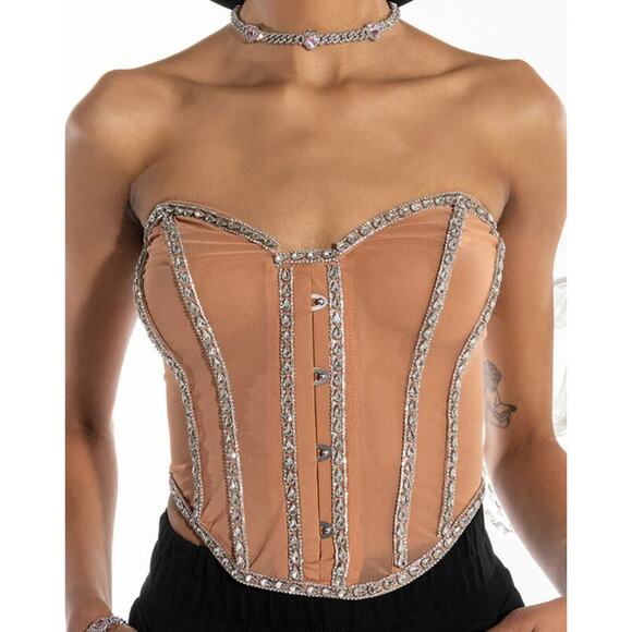 AKIRA I’m Legit Rhinestone Trim Mesh Corset – Size Large – NWT - Picture 1 of 7